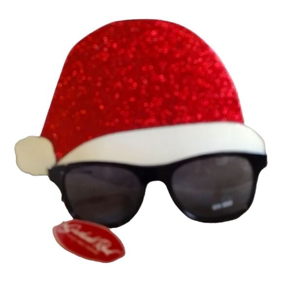SUNGLASSES NOVELTY SANTA Mask for Adults  Red/Black GLITTER - Picture 1 of 11